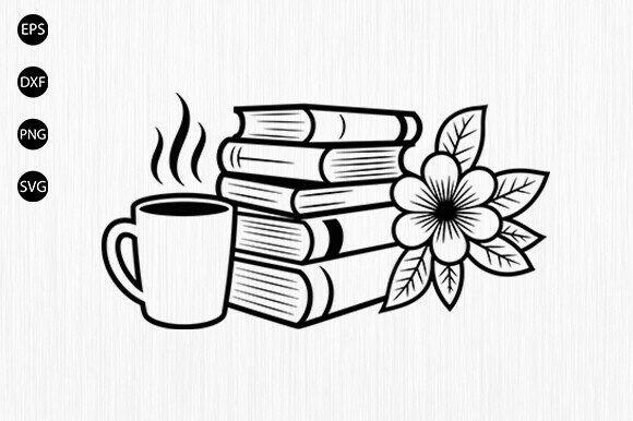 Book with Coffee Flower Svg, Floral Book