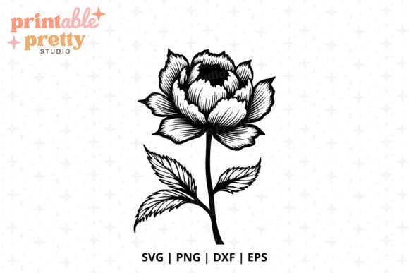 Detailed Peony SVG, Floral Art