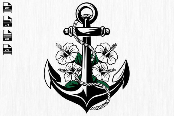 Floral Anchor Svg, Anchor Silhouette