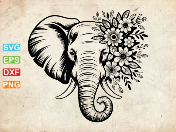 Floral Elephant Svg, Floral Animal Svg