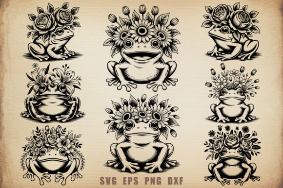 Floral Frog SVG Bundle Files