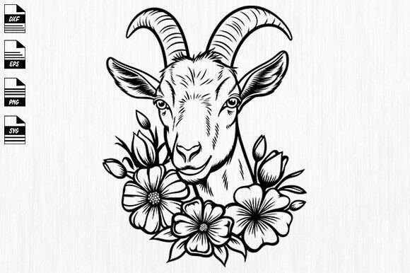 Floral Goat Svg, Animal Face, Farm