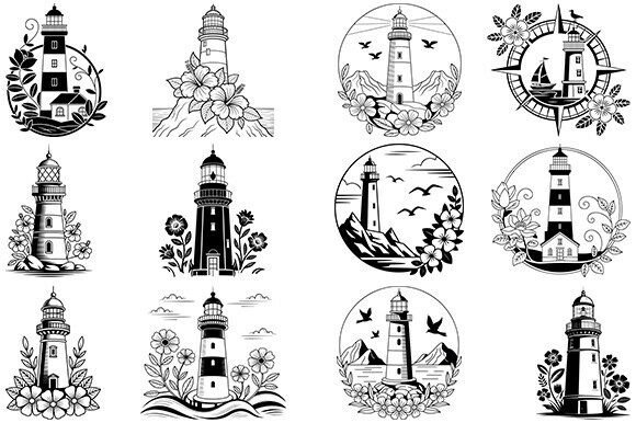 Floral Lighthouse Svg, Lighthouse Bundle