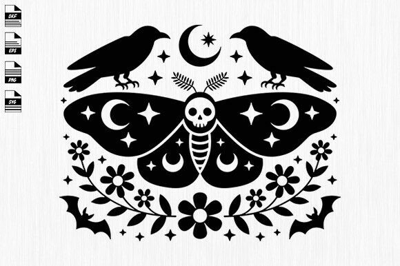 Floral Moth Svg, Floral Moth with Skull