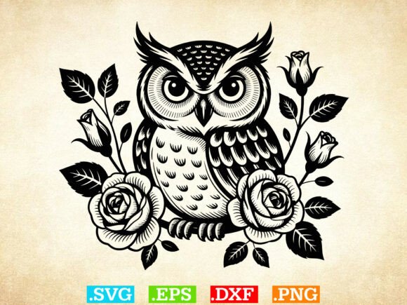 Floral Owl with Books SVG