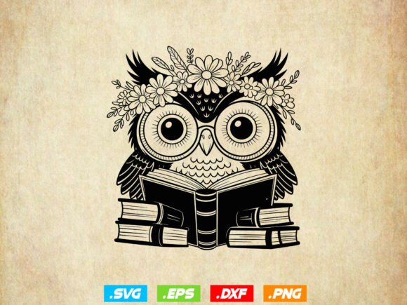 Floral Owl with Books SVG
