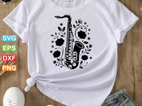 Floral Saxophone Svg for Embroidery