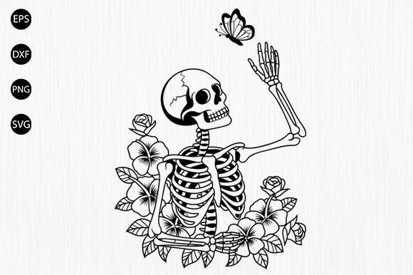 Floral Skeleton SVG with Butterfly SVG