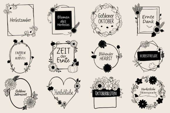 German Autumn Flower Floral Frame SVG V2