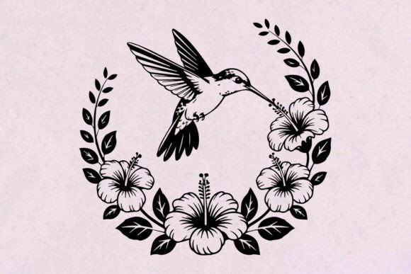 Hummingbird Floral Circle SVG
