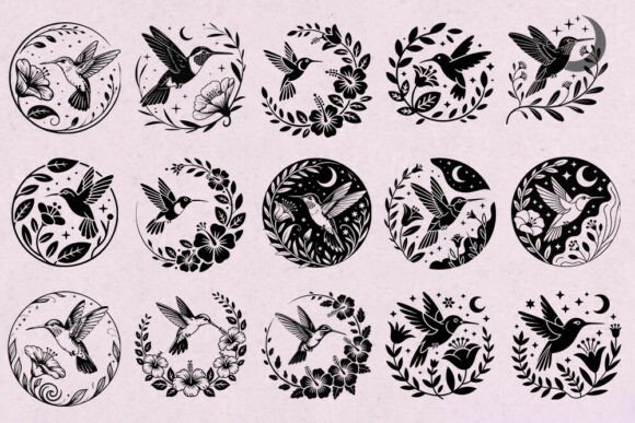 Hummingbird Floral Circle SVG Bundle