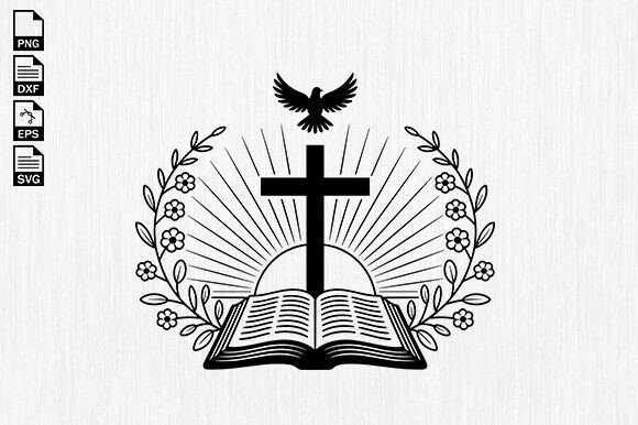 Open Bible SVG, Floral Cross SVG