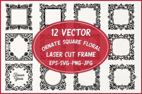 Ornate Square Floral Frame SVG Set